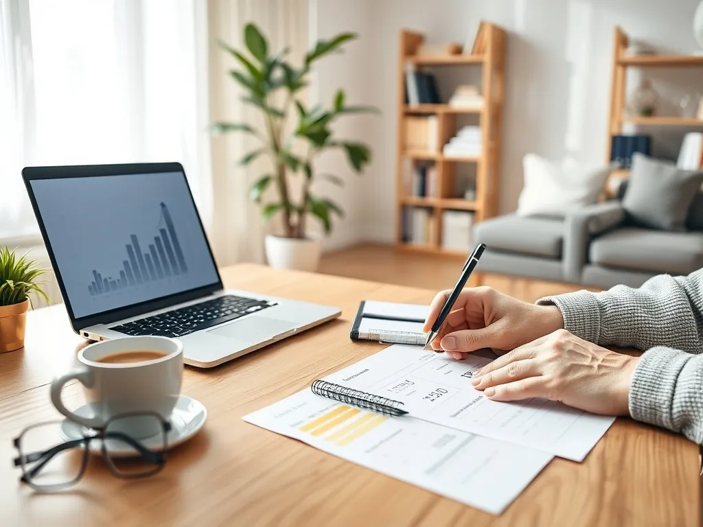 Senior przy biurku analizuje dokumenty i wykresy wzrostu, planując zwiększenie emerytury po roku dodatkowej pracy.