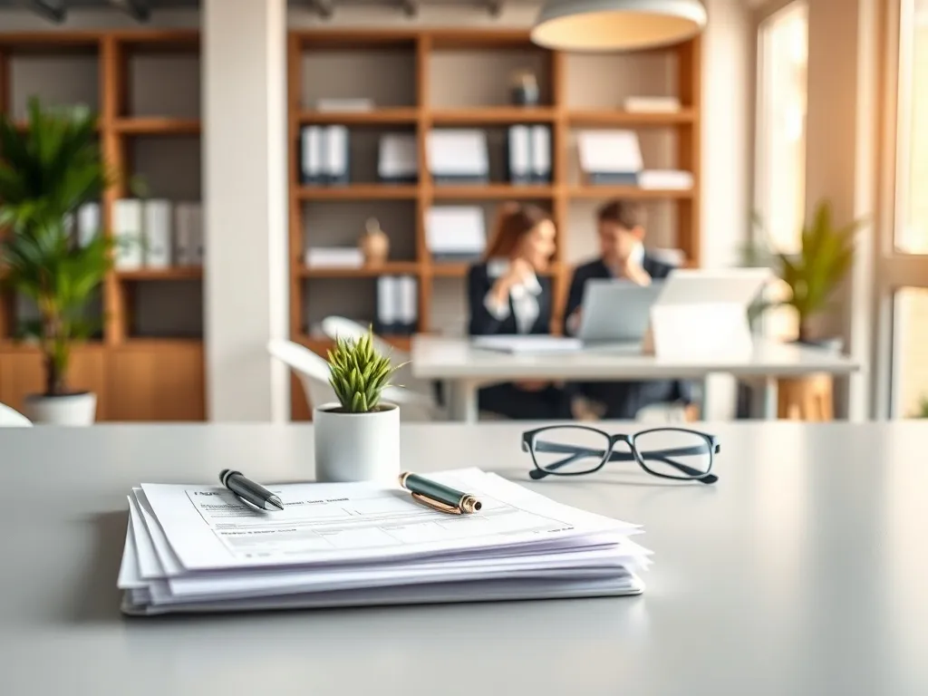Porządek dokumentów na biurku i spokojna rozmowa biznesowa, symbolizujące profesjonalne zakładanie fundacji rodzinnej.