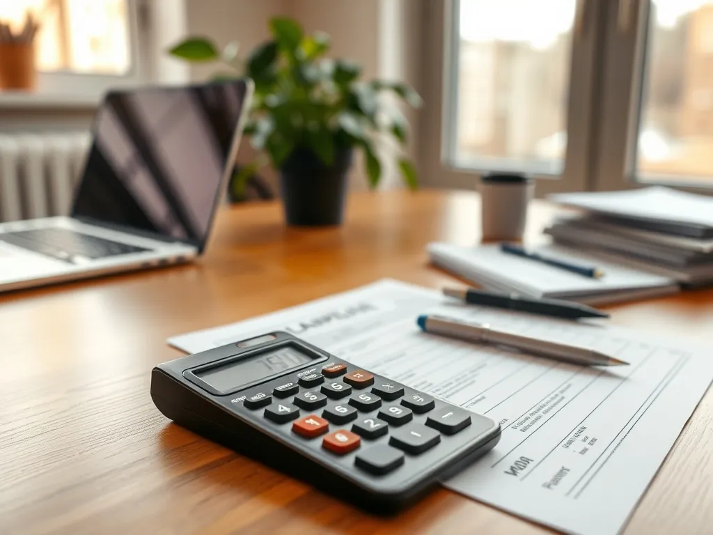 Biurko z pustym formularzem podatkowym PIT, kalkulatorem i dokumentami w domowym biurze, przygotowanie do wypełnienia PIT-37