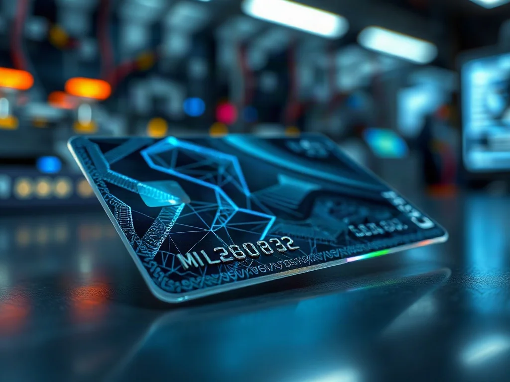 Zbliżenie na zabezpieczenia holograficzne i giloszowe nowoczesnego dowodu osobistego w technologicznym otoczeniu.